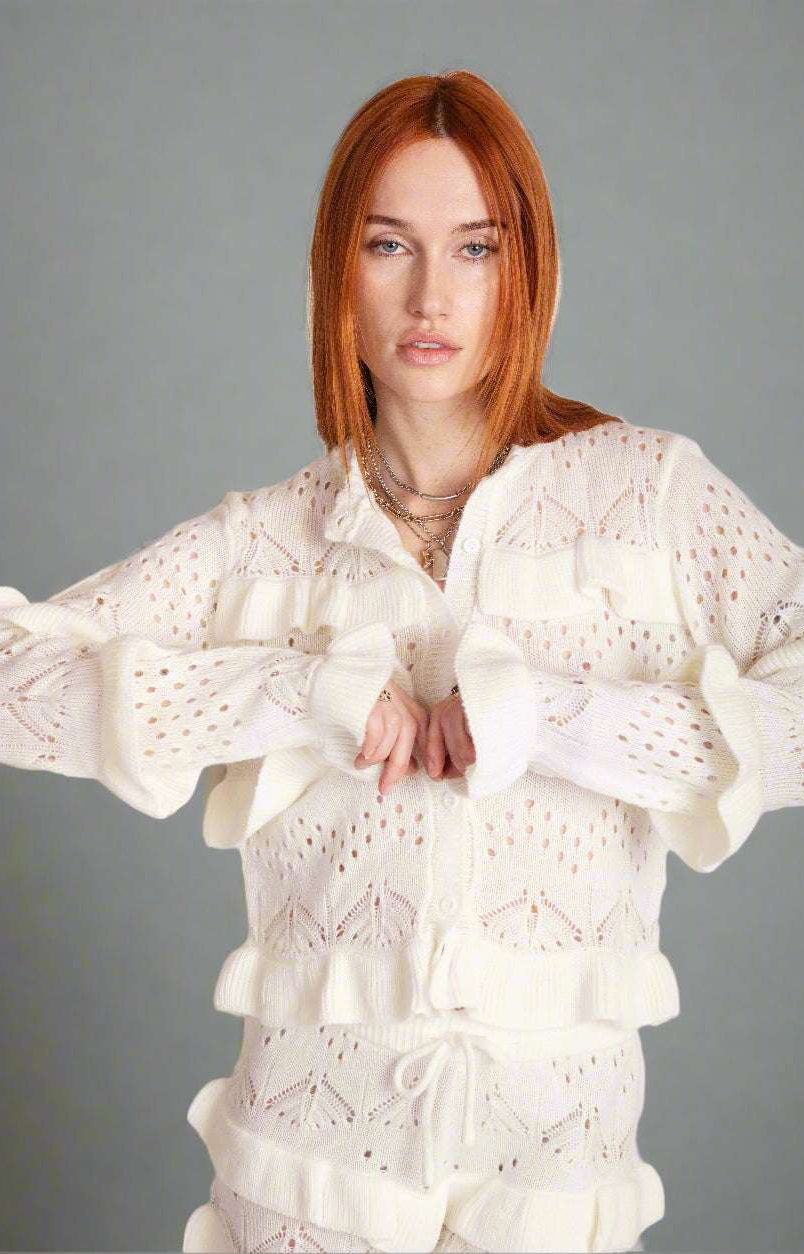 The Ragged Priest Delicate Pointelle Frill Cardigan Cardigan by The Ragged Priest as seen on celebrities
