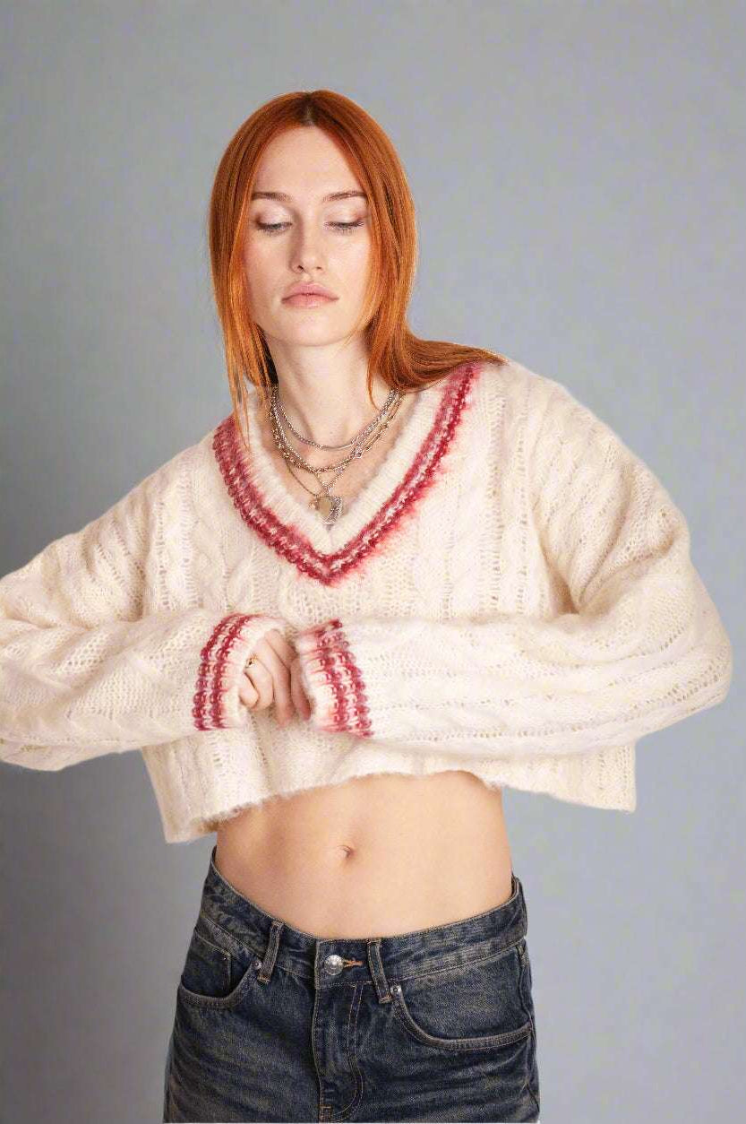 The Ragged Priest Load Varsity Crop Cable Knit Jumper Jumper by The Ragged Priest as seen on celebrities