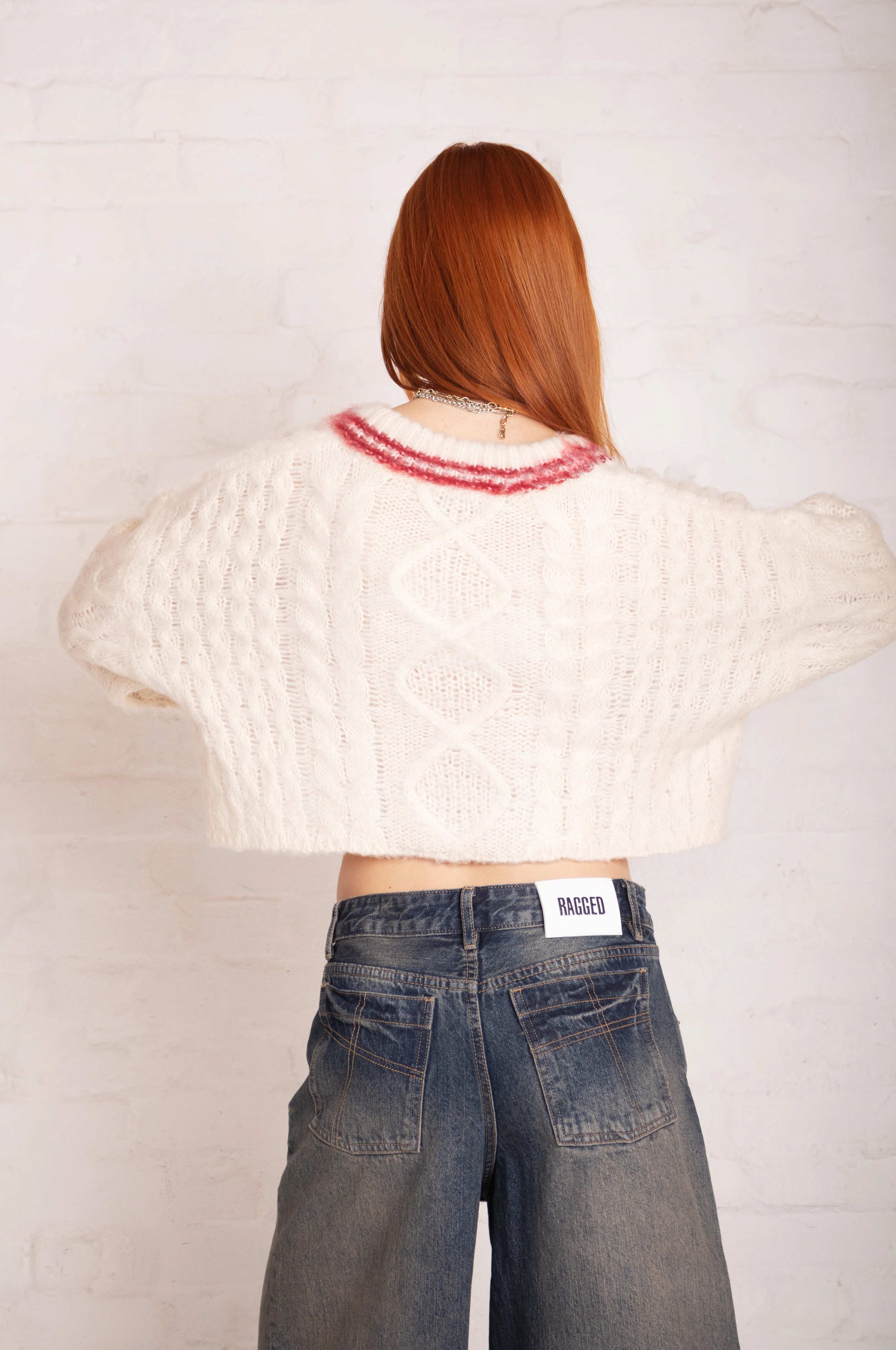 The Ragged Priest Load Varsity Crop Cable Knit Jumper Jumper by The Ragged Priest as seen on celebrities