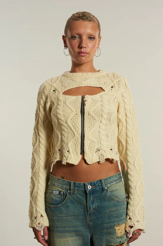 The Ragged Priest Saint Zip Cable Knit Jumper Knit Jumper by The Ragged Priest as seen on celebrities