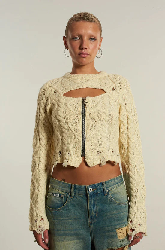 The Ragged Priest Saint Zip Cable Knit Jumper Knit Jumper by The Ragged Priest as seen on celebrities