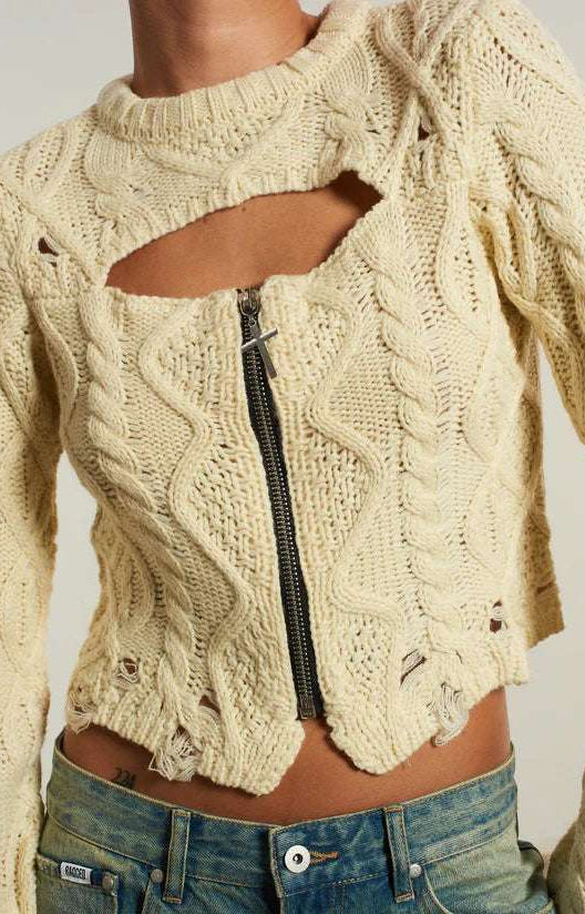 The Ragged Priest Saint Zip Cable Knit Jumper Knit Jumper by The Ragged Priest as seen on celebrities