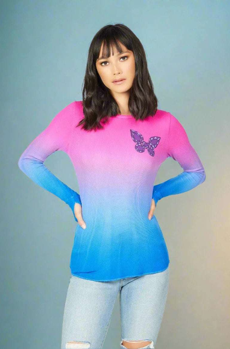 Shop Lauren Moshi Lauren Moshi McKinley Diamond Butterfly Thermal Top Long Sleeved Top for women – premium loungewear and festival fashion at Spoiled Brat
