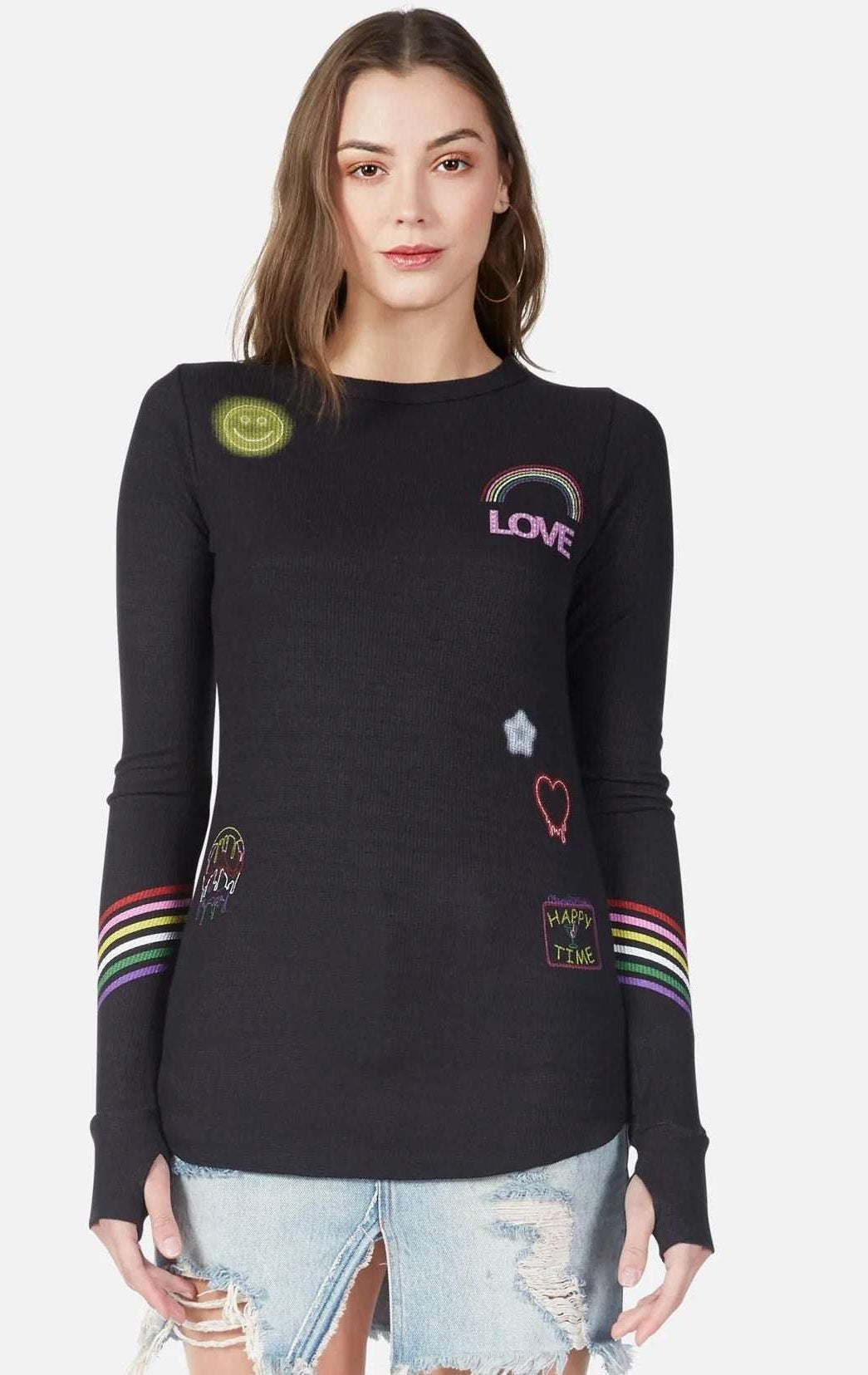 Shop Lauren Moshi Lauren Moshi Mckinley Neon Signs Thermal Top Long Sleeved Top for women – premium loungewear and festival fashion at Spoiled Brat