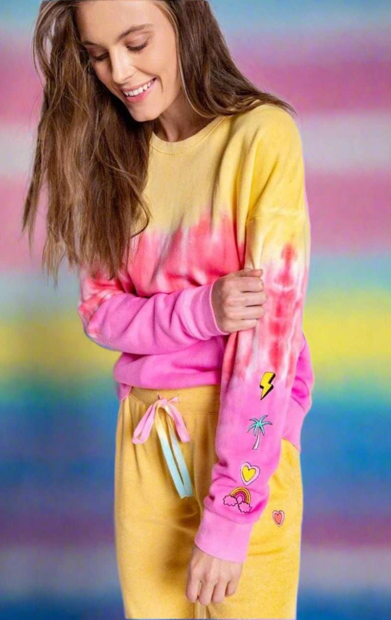 Shop PJ Salvage PJ Salvage One Love Ombre Tie Dye Crew Neck Long Sleeve Sweater Sweater for women – premium loungewear and festival fashion at Spoiled Brat