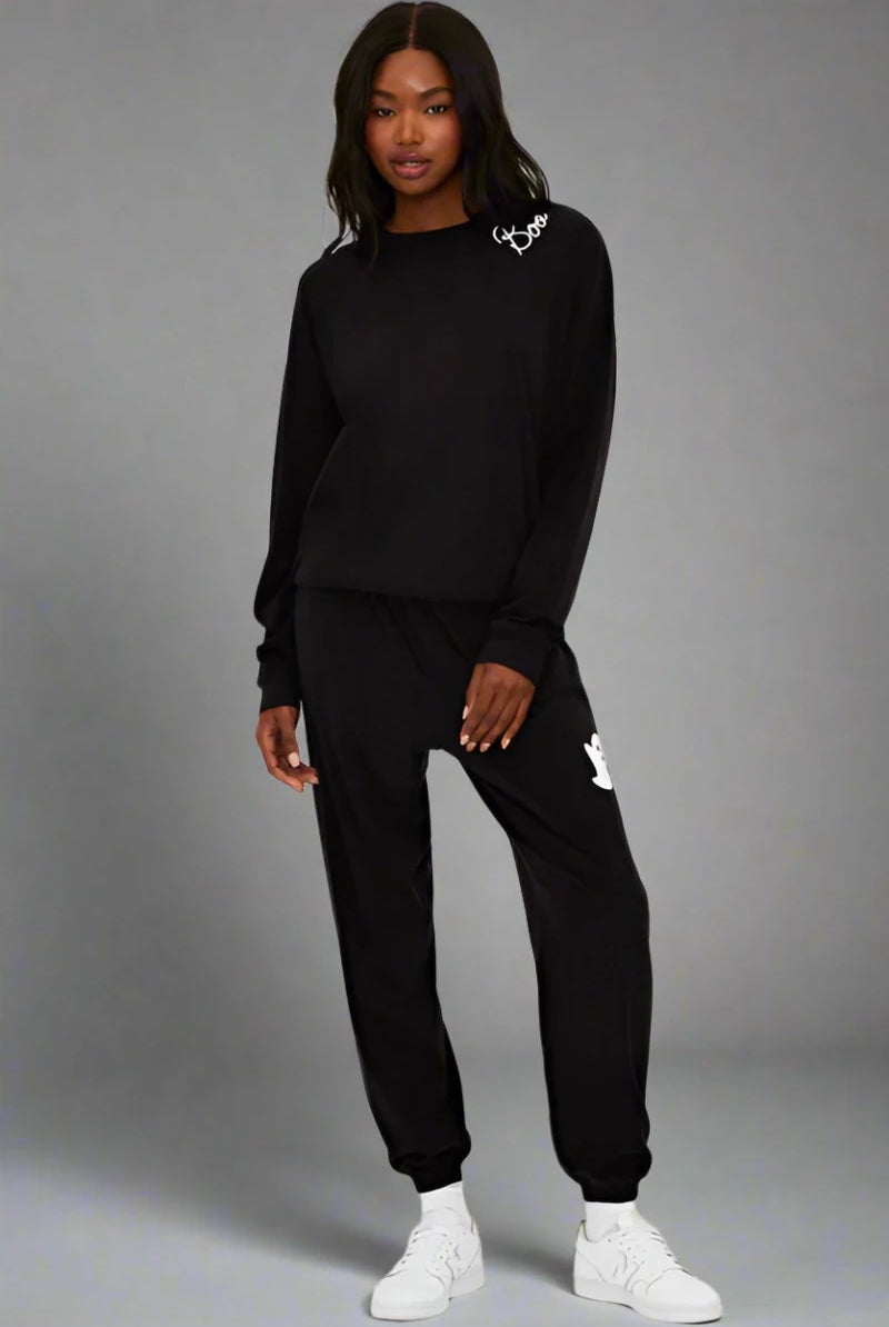 Shop Beach Riot Beach Riot Devyn Boo Black Sweatshirt Sweater for women – premium loungewear and festival fashion at Spoiled Brat