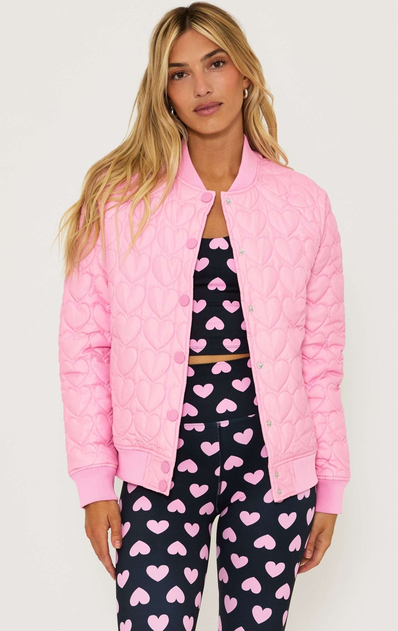Shop Beach Riot Beach Riot Flight Jacket Prism Pink Heart Jacket for women – premium loungewear and festival fashion at Spoiled Brat