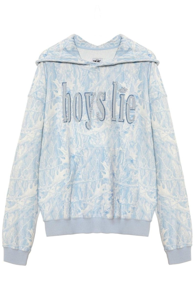 Shop Boys Lie Boys Lie Blue Manhunt Racer Hoodie as seen on Olivia Attwood Hooded Sweatshirt for women – premium loungewear and festival fashion at Spoiled Brat