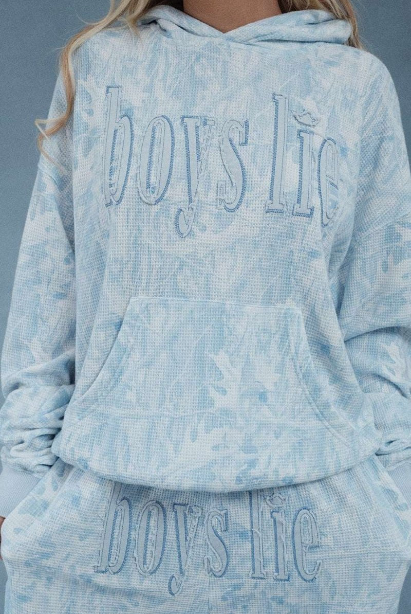 Shop Boys Lie Boys Lie Blue Manhunt Racer Hoodie as seen on Olivia Attwood Hooded Sweatshirt for women – premium loungewear and festival fashion at Spoiled Brat