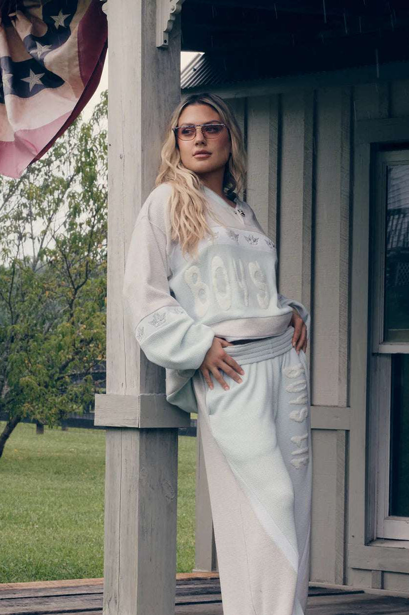 Shop Boys Lie Boys Lie Blue Private School MM Pants Jogger Bottoms for women – premium loungewear and festival fashion at Spoiled Brat