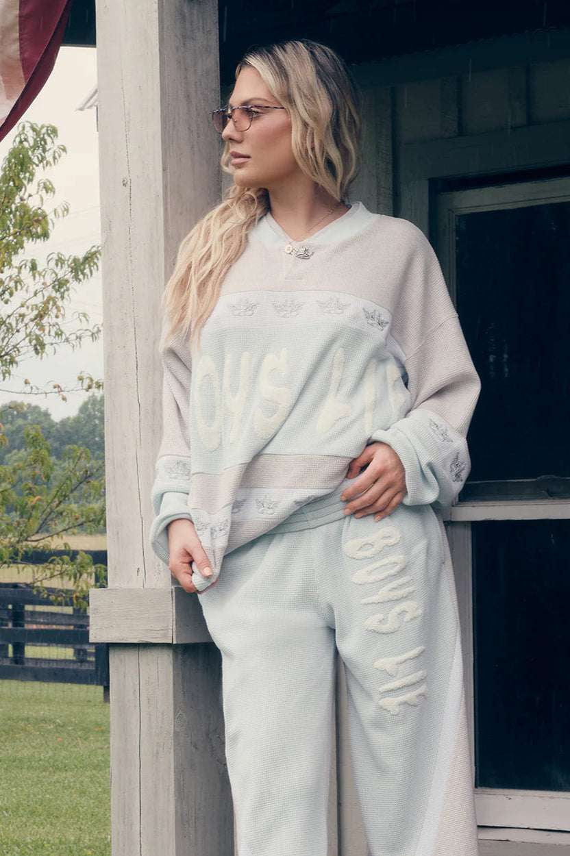 Shop Boys Lie Boys Lie Blue Private School MM Pants Jogger Bottoms for women – premium loungewear and festival fashion at Spoiled Brat