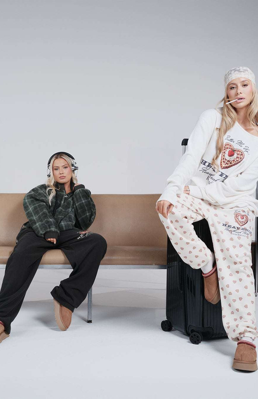 Shop Boys Lie Boys Lie Heavenly Room Service PJ Printed Kimmy Pants as seen on Megan Fox Jogger Bottoms for women – premium loungewear and festival fashion at Spoiled Brat