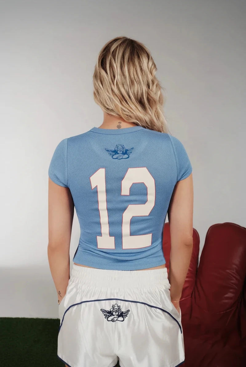 Shop Boys Lie Boys Lie Sporting Blues Baby Tee T-Shirt for women – premium loungewear and festival fashion at Spoiled Brat