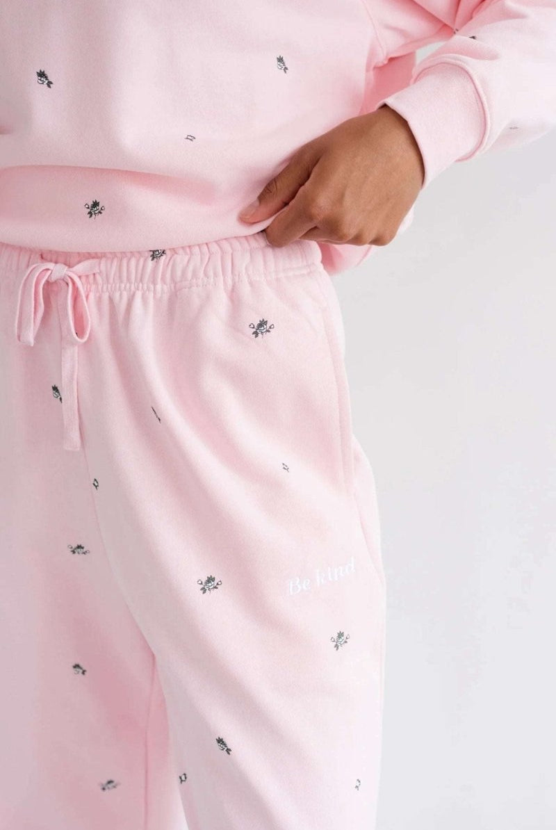 Shop Brunette The Label Brunette The Label "Be Kind" All Over Floral Oversized Joggers Sweatpants for women – premium loungewear and festival fashion at Spoiled Brat