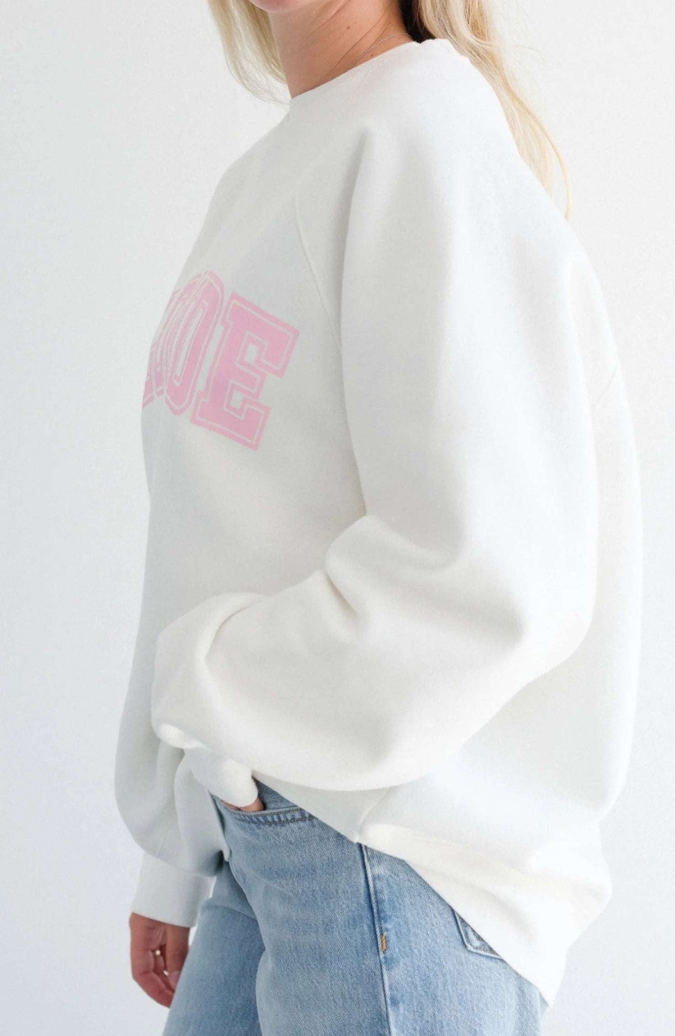 Shop Brunette The Label Brunette The Label "Blonde" Varsity Hair Colour Not Your Boyfriend's Crew Sweater Sweater for women – premium loungewear and festival fashion at Spoiled Brat