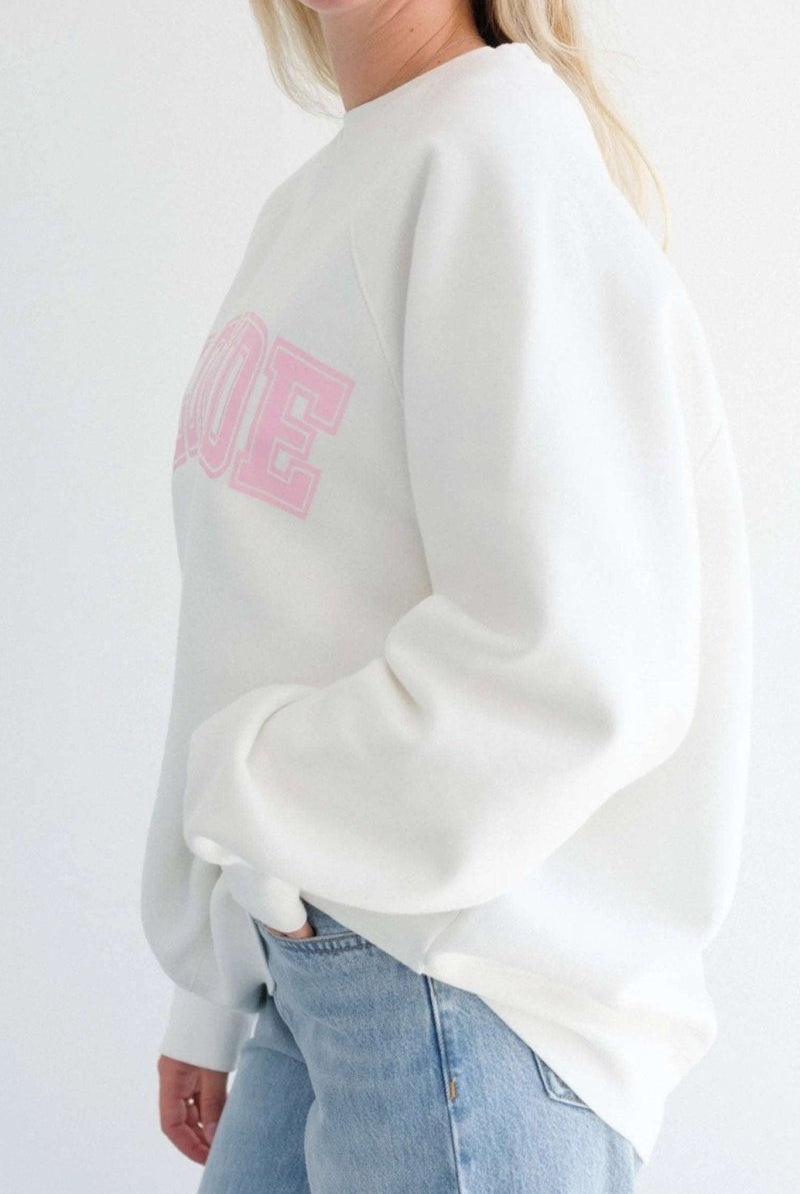 Shop Brunette The Label Brunette The Label "Blonde" Varsity Hair Colour Not Your Boyfriend's Crew Sweater Sweater for women – premium loungewear and festival fashion at Spoiled Brat