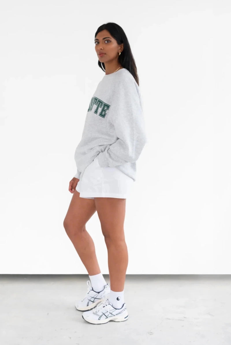 Shop Brunette The Label Brunette The Label "Brunette" Grey Varsity Hair Colour Not Your Boyfriend's Crew Sweater for women – premium loungewear and festival fashion at Spoiled Brat