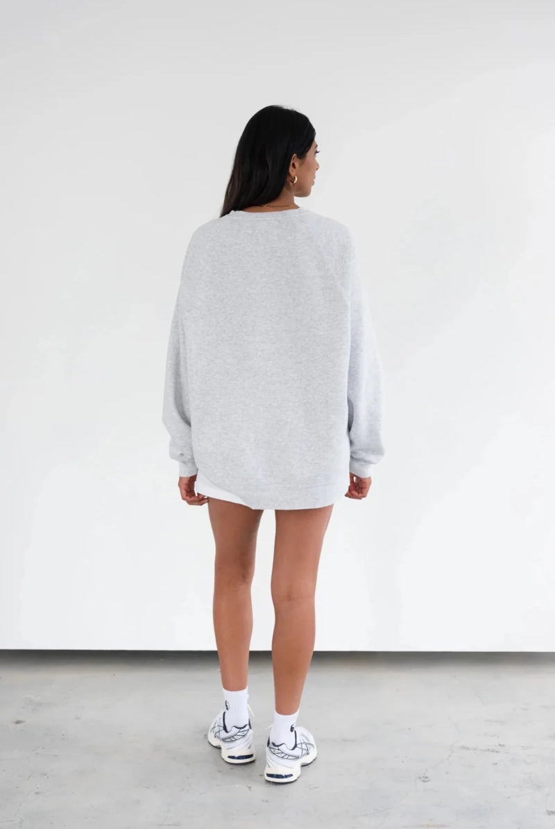 Shop Brunette The Label Brunette The Label "Brunette" Grey Varsity Hair Colour Not Your Boyfriend's Crew Sweater for women – premium loungewear and festival fashion at Spoiled Brat