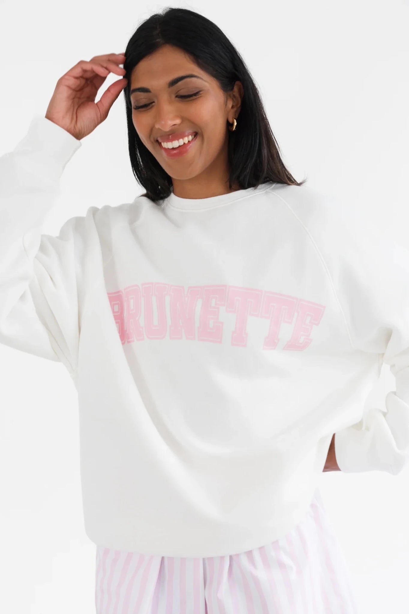 Shop Brunette The Label Brunette The Label "Brunette" Varsity Hair Colour Not Your Boyfriend's Crew Sweater Sweater for women – premium loungewear and festival fashion at Spoiled Brat