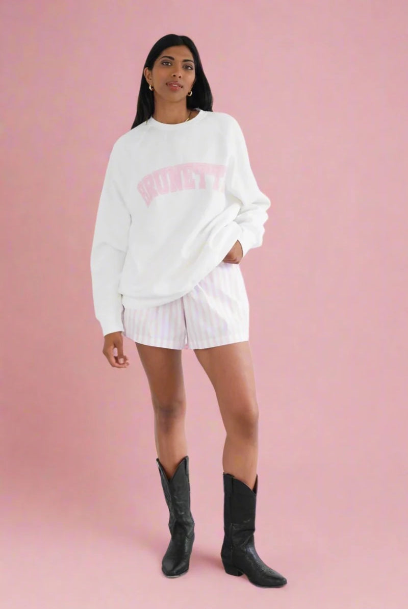 Shop Brunette The Label Brunette The Label "Brunette" Varsity Hair Colour Not Your Boyfriend's Crew Sweater Sweater for women – premium loungewear and festival fashion at Spoiled Brat
