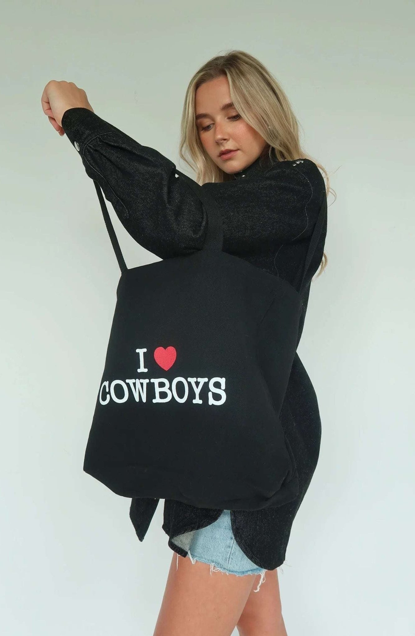Shop Brunette The Label Brunette The Label "I Love Cowboys" Tote Bag Tote Bag for women – premium loungewear and festival fashion at Spoiled Brat