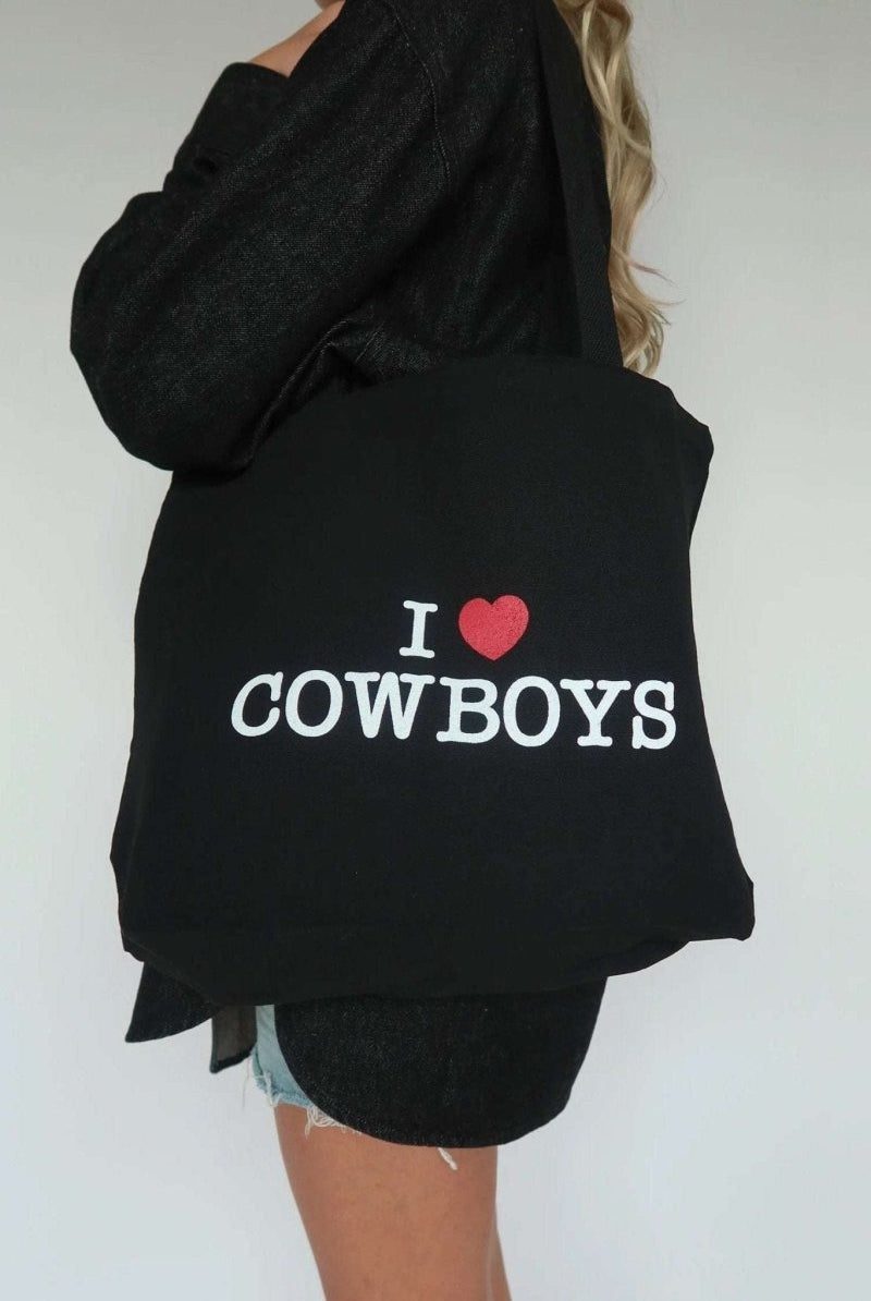 Shop Brunette The Label Brunette The Label "I Love Cowboys" Tote Bag Tote Bag for women – premium loungewear and festival fashion at Spoiled Brat
