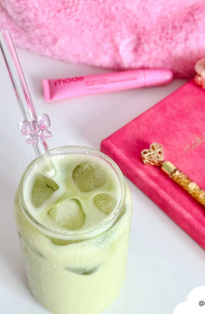 Shop Coconut Lane Coconut Lane Glass Straw with Pink Bows Straws for women – premium loungewear and festival fashion at Spoiled Brat