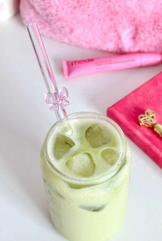 Shop Coconut Lane Coconut Lane Glass Straw with Pink Bows Straws for women – premium loungewear and festival fashion at Spoiled Brat