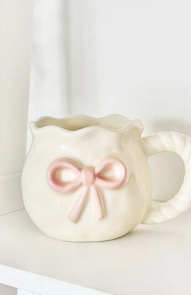 Shop Coconut Lane Coconut Lane Pink Bow Mug Mug for women – premium loungewear and festival fashion at Spoiled Brat