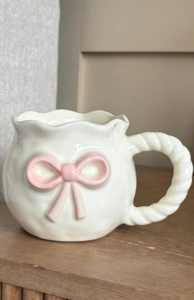 Shop Coconut Lane Coconut Lane Pink Bow Mug Mug for women – premium loungewear and festival fashion at Spoiled Brat