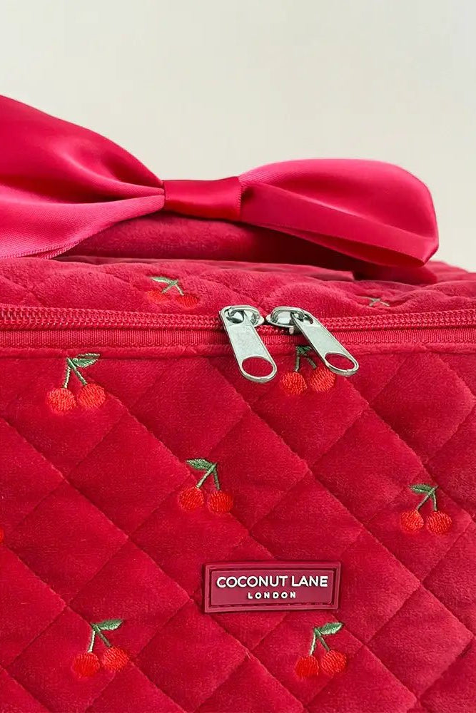 Shop Coconut Lane Coconut Lane Travel Vanity Case in Cherry Velvet Cosmetic Case for women – premium loungewear and festival fashion at Spoiled Brat