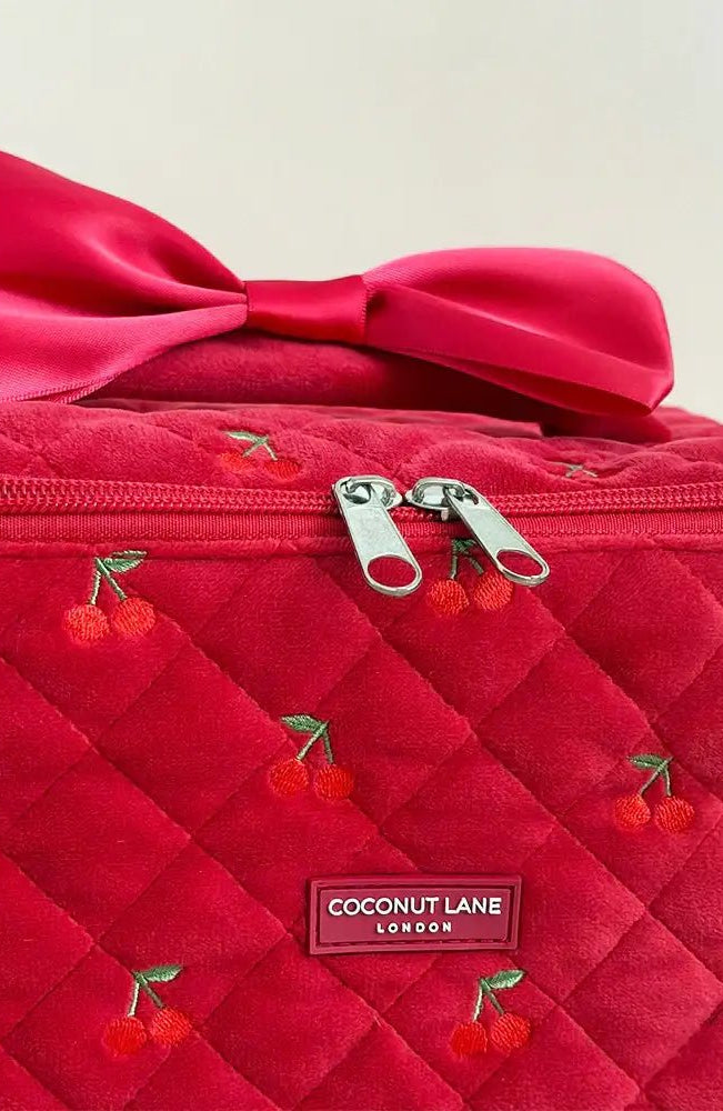 Shop Coconut Lane Coconut Lane Travel Vanity Case in Cherry Velvet Cosmetic Case for women – premium loungewear and festival fashion at Spoiled Brat