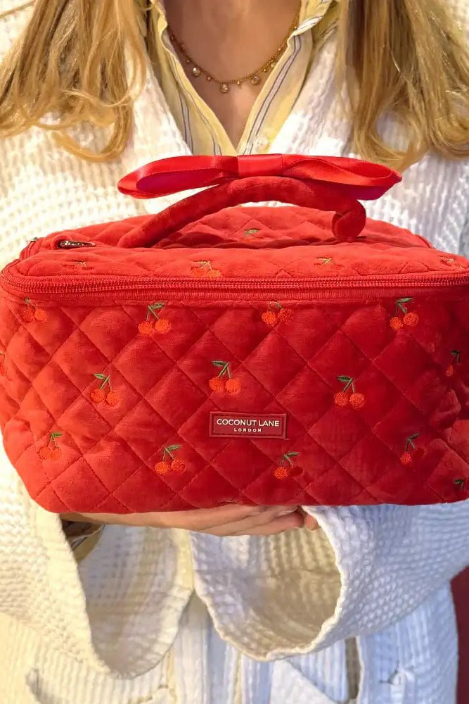 Shop Coconut Lane Coconut Lane Travel Vanity Case in Cherry Velvet Cosmetic Case for women – premium loungewear and festival fashion at Spoiled Brat