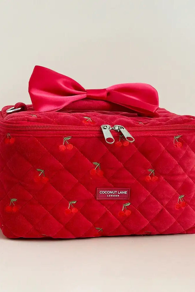 Shop Coconut Lane Coconut Lane Travel Vanity Case in Cherry Velvet Cosmetic Case for women – premium loungewear and festival fashion at Spoiled Brat