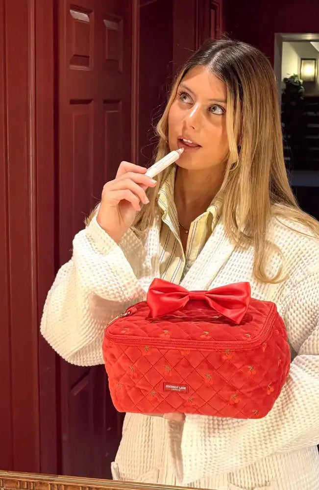 Shop Coconut Lane Coconut Lane Travel Vanity Case in Cherry Velvet Cosmetic Case for women – premium loungewear and festival fashion at Spoiled Brat