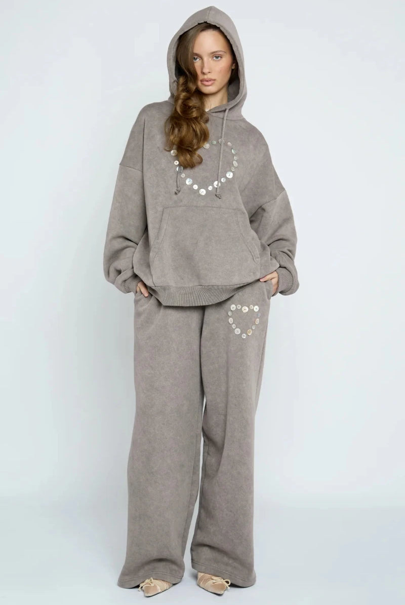 Shop Daisy Street Daisy Street Button Heart Grey Hoodie Hoodie for women – premium loungewear and festival fashion at Spoiled Brat