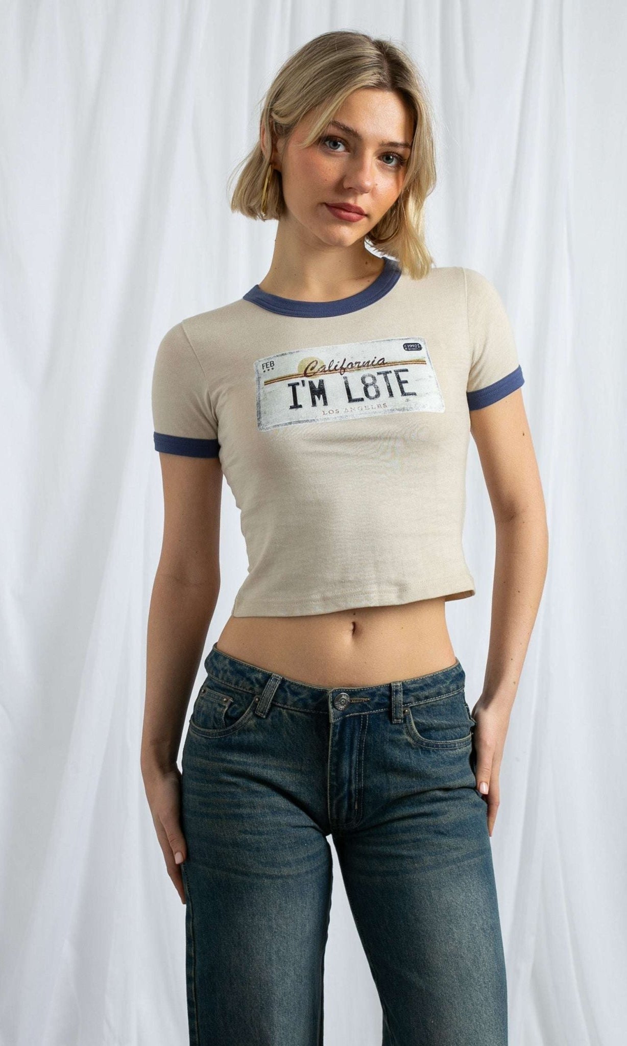 Shop Daisy Street Daisy Street California Licence Plate Ringer Tee T-Shirt for women – premium loungewear and festival fashion at Spoiled Brat