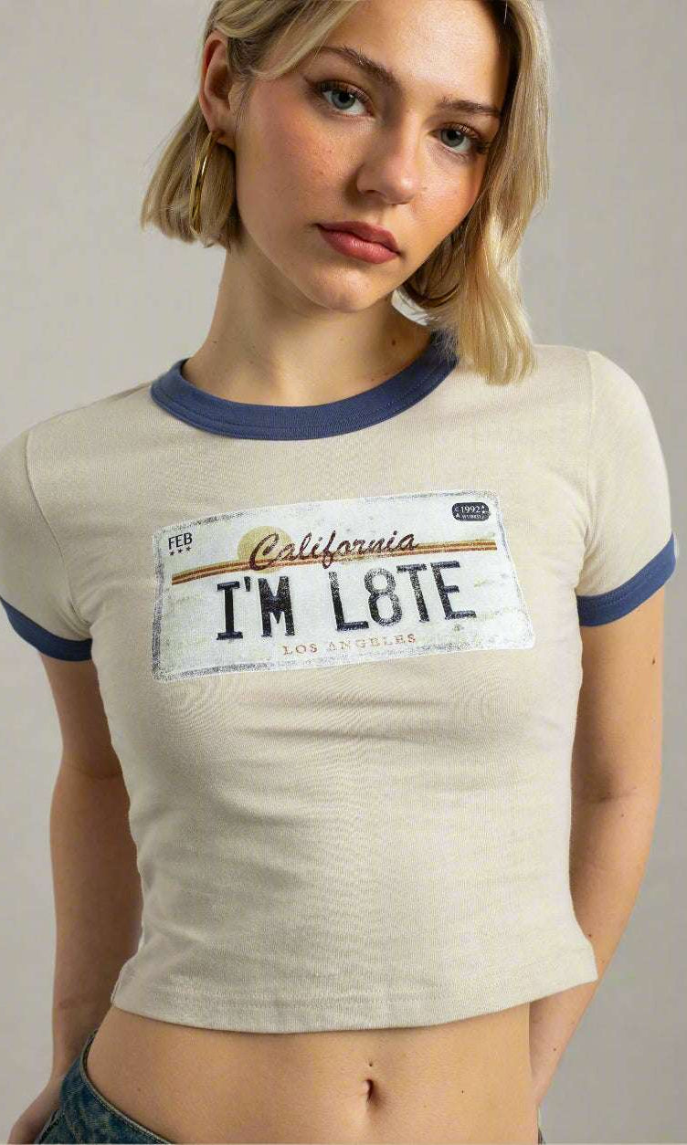 Shop Daisy Street Daisy Street California Licence Plate Ringer Tee T-Shirt for women – premium loungewear and festival fashion at Spoiled Brat