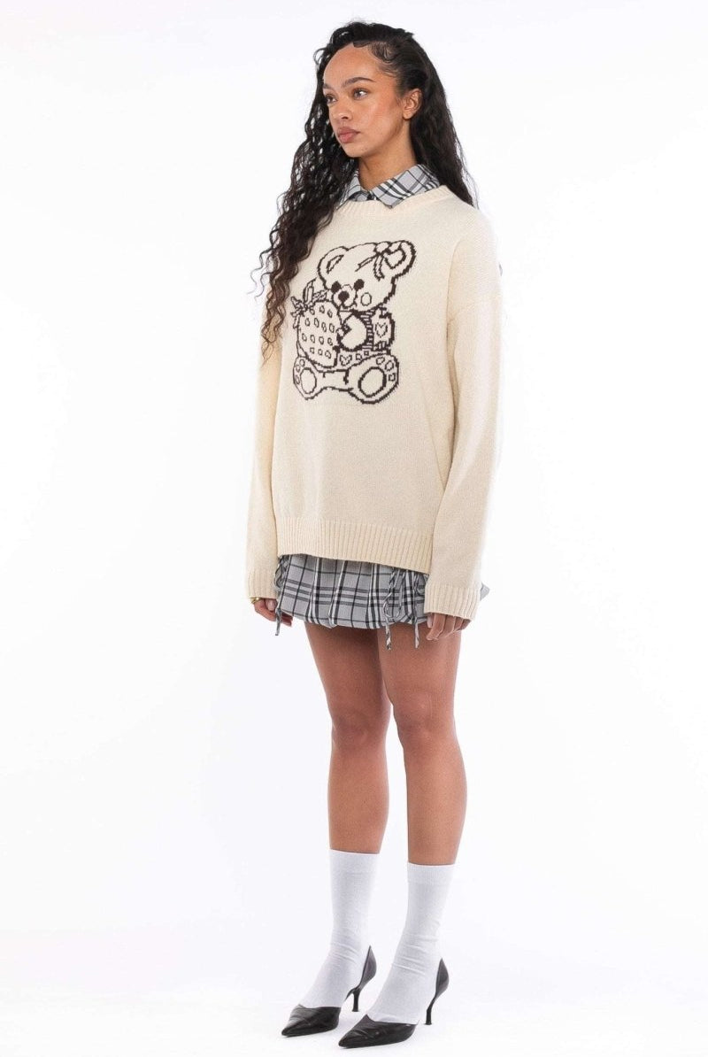Shop Daisy Street Daisy Street Cute Teddy Bear Intarsia Knit Jumper Jumper for women – premium loungewear and festival fashion at Spoiled Brat