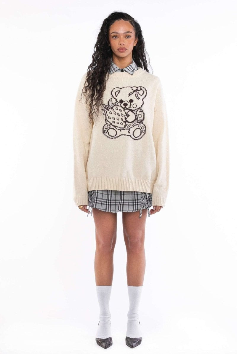 Shop Daisy Street Daisy Street Cute Teddy Bear Intarsia Knit Jumper Jumper for women – premium loungewear and festival fashion at Spoiled Brat