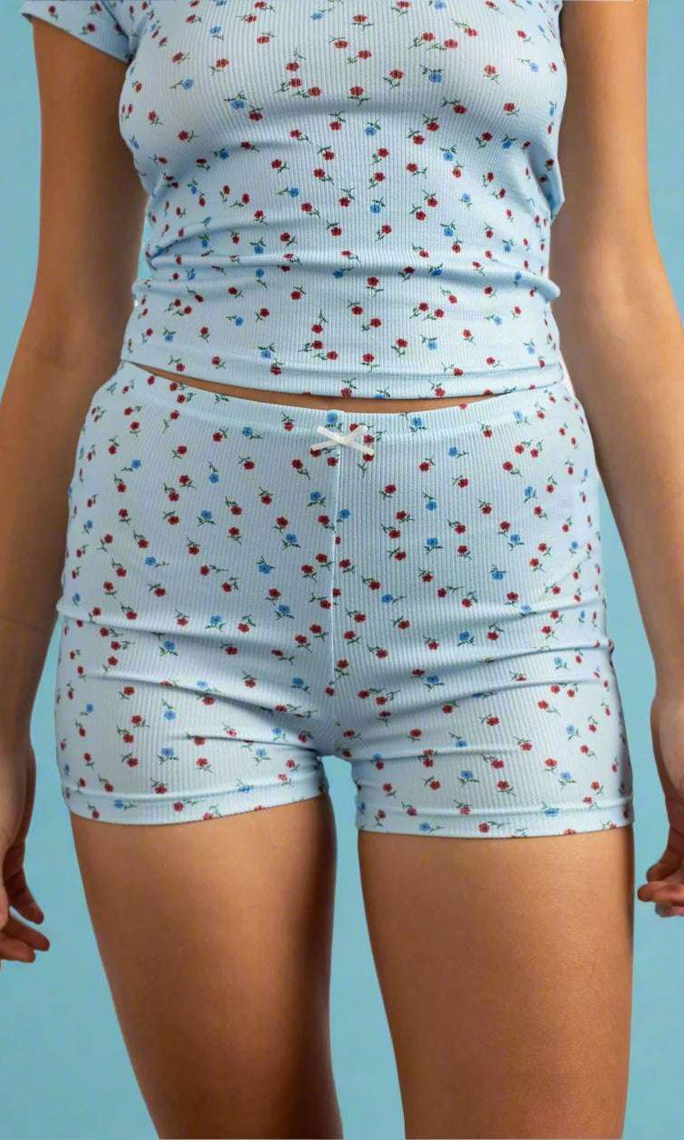 Shop Daisy Street Daisy Street Ditsy Ribbed Jersey Lace Trimmed Baby Tee Pyjamas for women – premium loungewear and festival fashion at Spoiled Brat