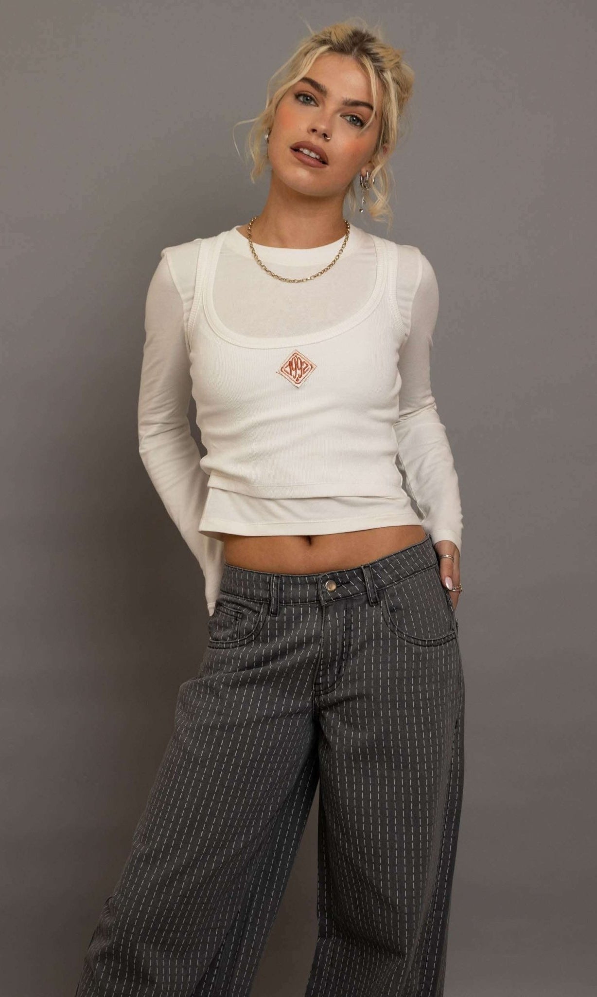 Shop Daisy Street Daisy Street Double Layered Top with Embroidery Long Sleeved Top for women – premium loungewear and festival fashion at Spoiled Brat