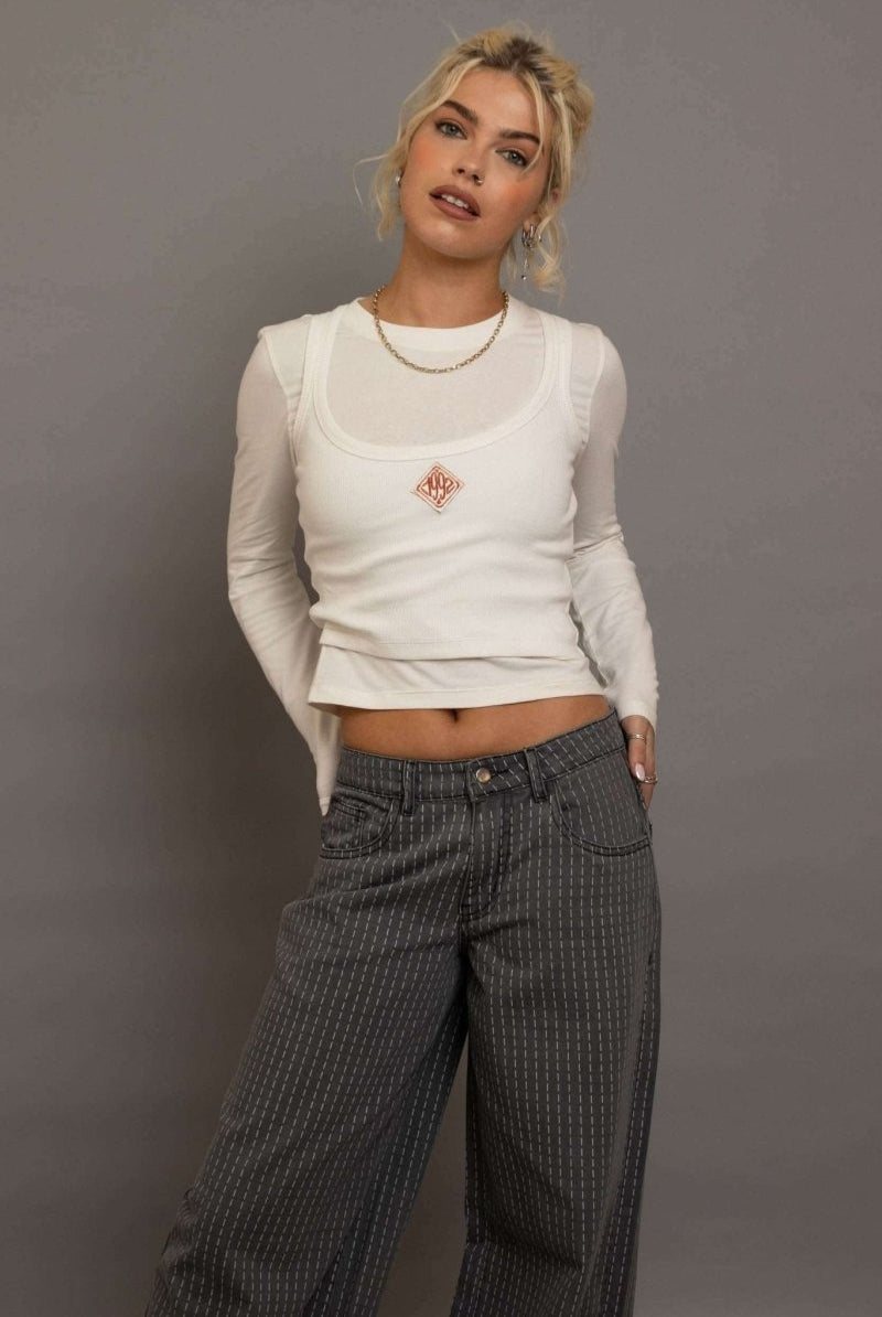 Shop Daisy Street Daisy Street Double Layered Top with Embroidery Long Sleeved Top for women – premium loungewear and festival fashion at Spoiled Brat
