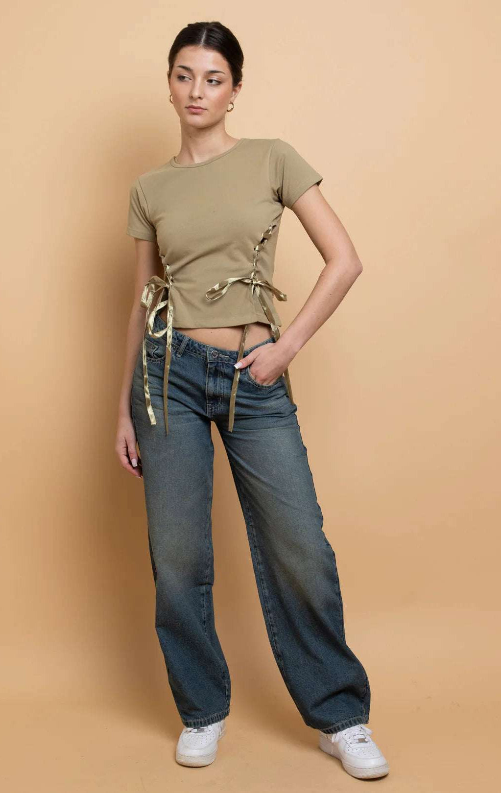 Shop Daisy Street Daisy Street Lace Up Detail Baby Tee T-Shirts for women – premium loungewear and festival fashion at Spoiled Brat