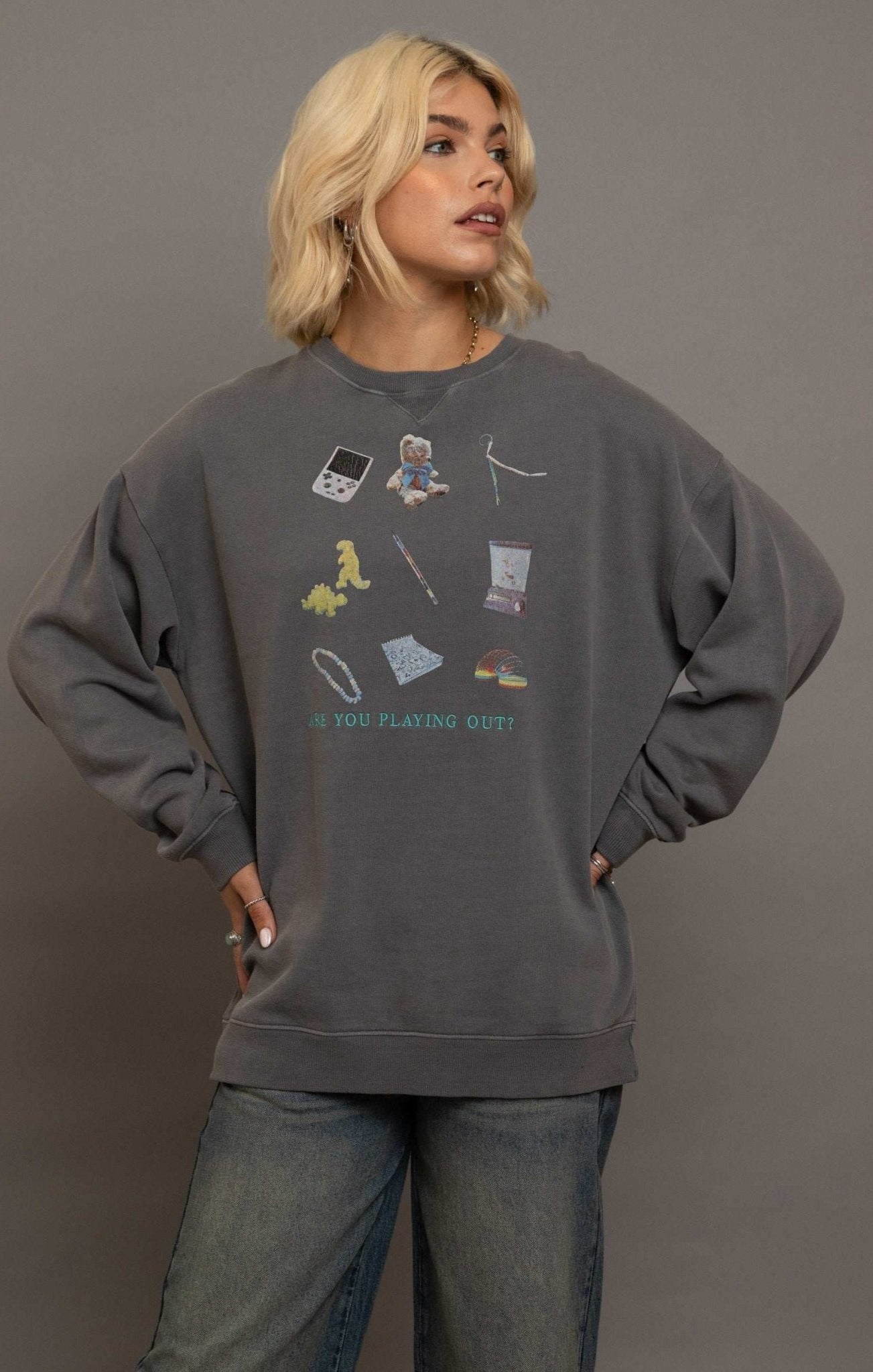 Shop Daisy Street Daisy Street Playing Out Oversized Sweatshirt Sweater for women – premium loungewear and festival fashion at Spoiled Brat