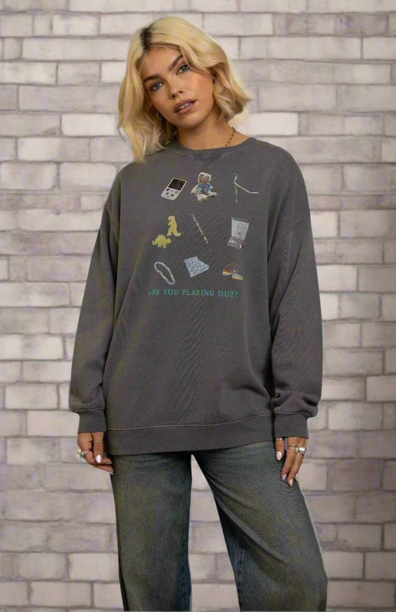 Shop Daisy Street Daisy Street Playing Out Oversized Sweatshirt Sweater for women – premium loungewear and festival fashion at Spoiled Brat