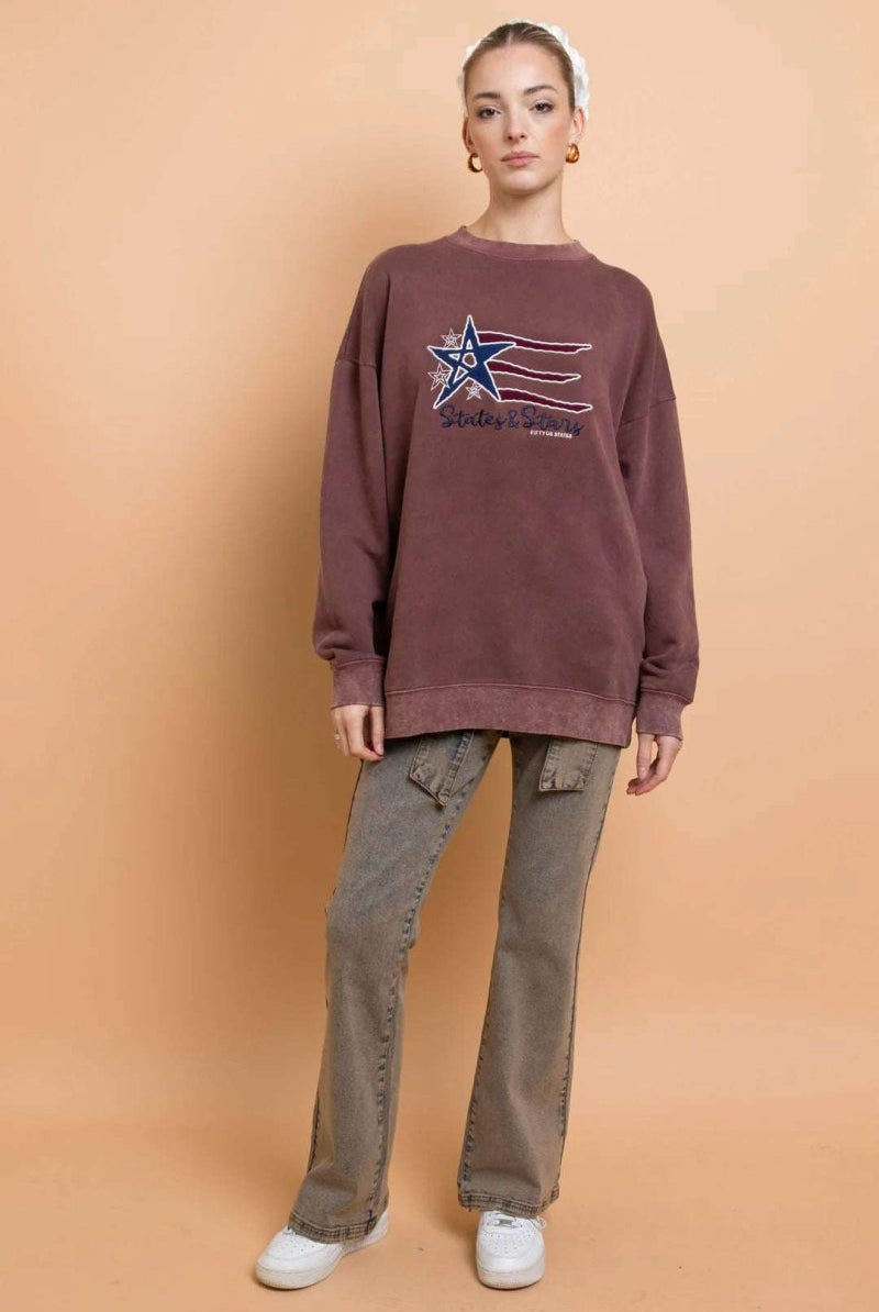 Shop Daisy Street Daisy Street States and Stars Vintage Sweater Sweater for women – premium loungewear and festival fashion at Spoiled Brat