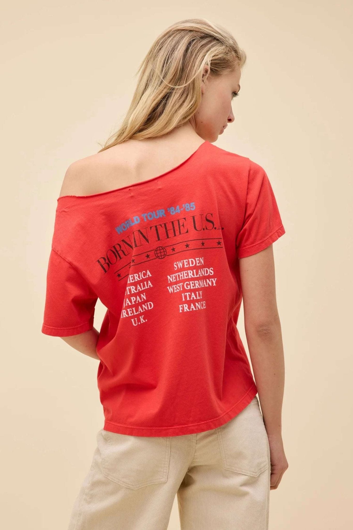 Shop Daydreamer LA Daydreamer LA Bruce Springsteen Americana Off The Shoulder Tee as seen on Taylor Swift T-Shirt for women – premium loungewear and festival fashion at Spoiled Brat