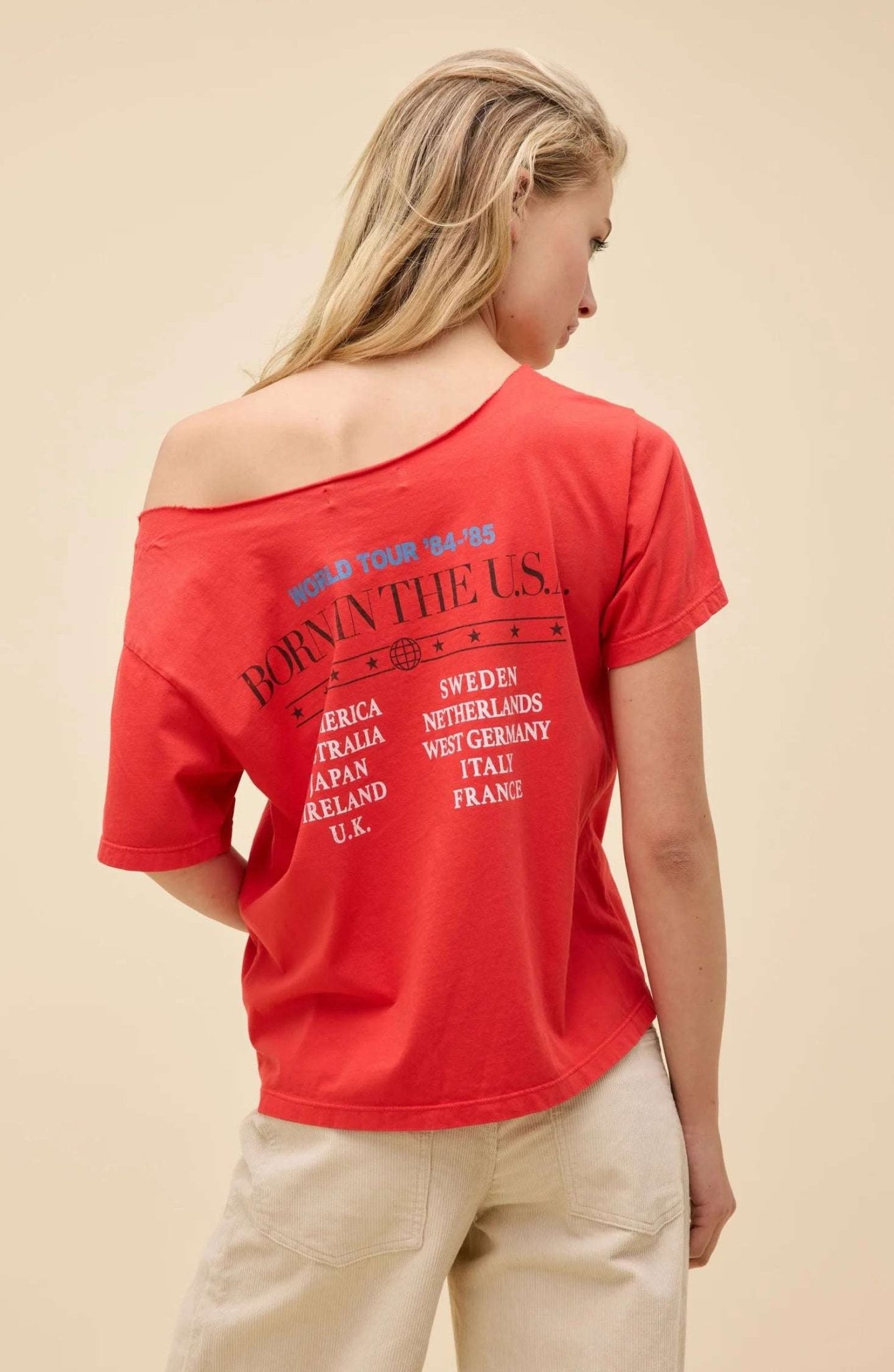Shop Daydreamer LA Daydreamer LA Bruce Springsteen Americana Off The Shoulder Tee as seen on Taylor Swift T-Shirt for women – premium loungewear and festival fashion at Spoiled Brat