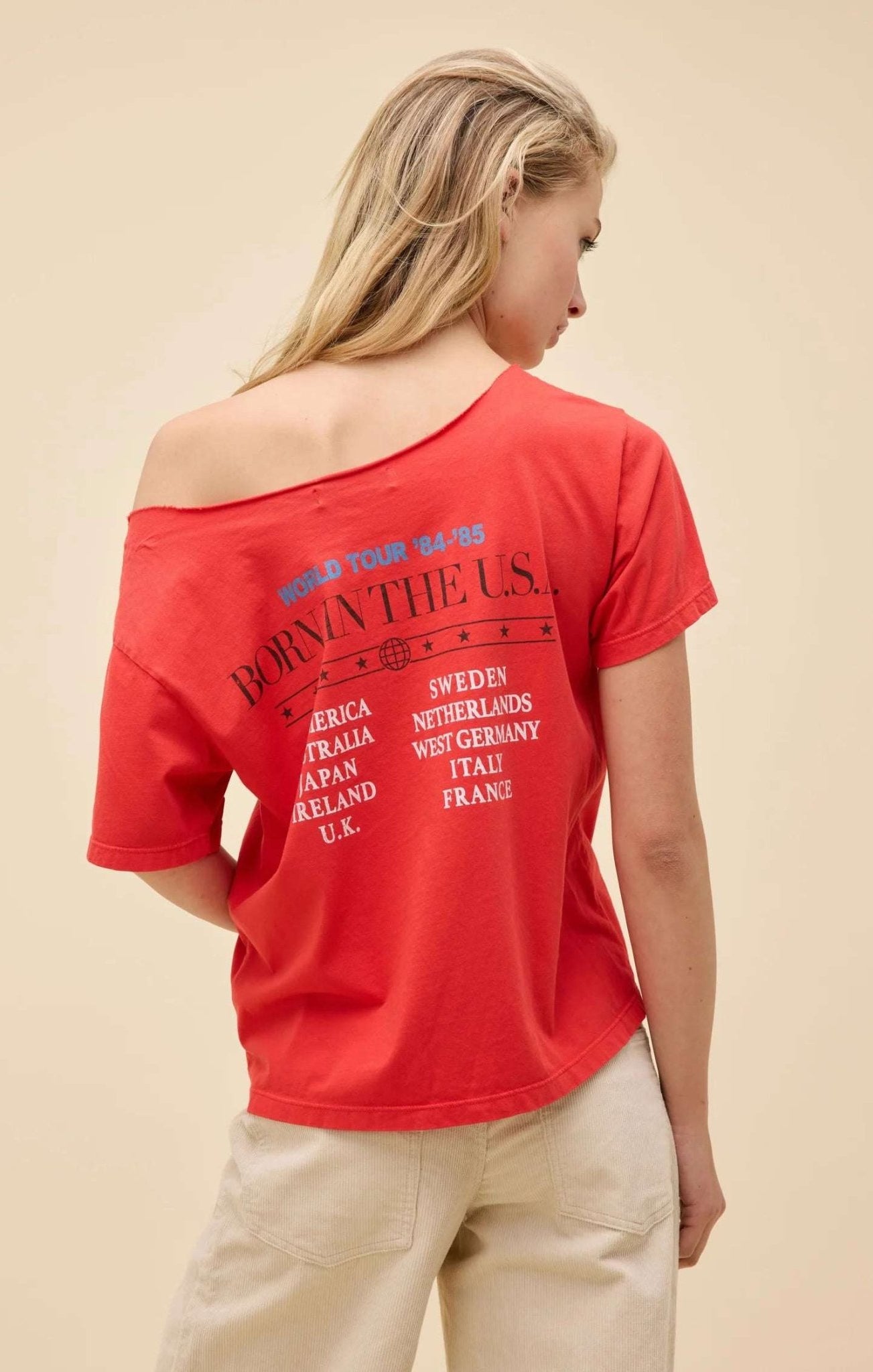 Shop Daydreamer LA Daydreamer LA Bruce Springsteen Americana Off The Shoulder Tee as seen on Taylor Swift T-Shirt for women – premium loungewear and festival fashion at Spoiled Brat